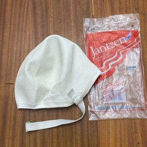 Vintage Jantzen Ladies White Rubber Swim/ Bathing Cap with Chin Strap